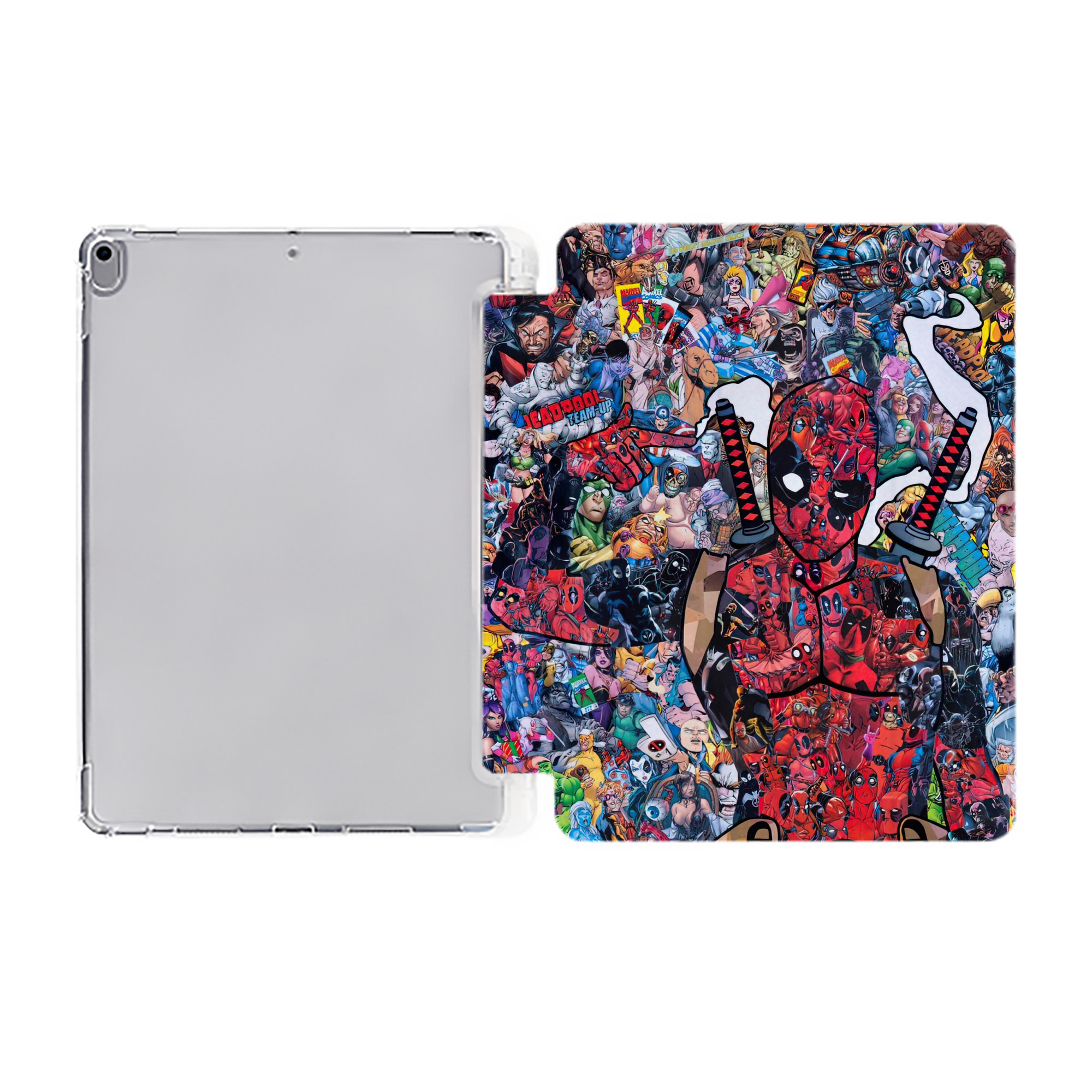 （画像用） Deadpool デッドプール IPad ケース ペン収納付き 三つ折りスタンド PUレザー×シリコン 対応機種9.5/10.5/10.9インチ